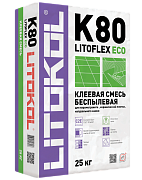 Клей беспылевой, усиленный фиброволокном, для плитки, керамогранита и камня LITOFLEX K80 ECO (класс С2 Е)
